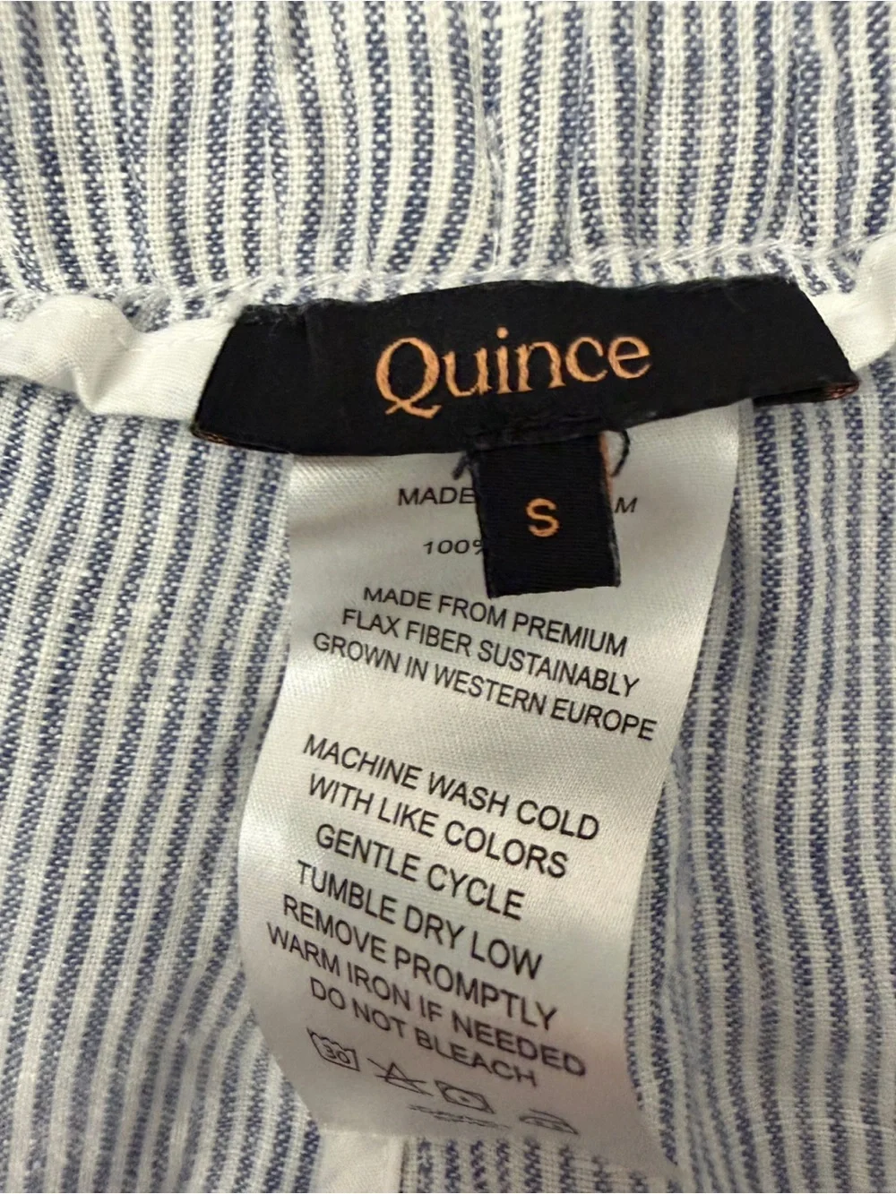 Quince Light Blue Pinstripe Womens Linen Blend Casual Pants - S